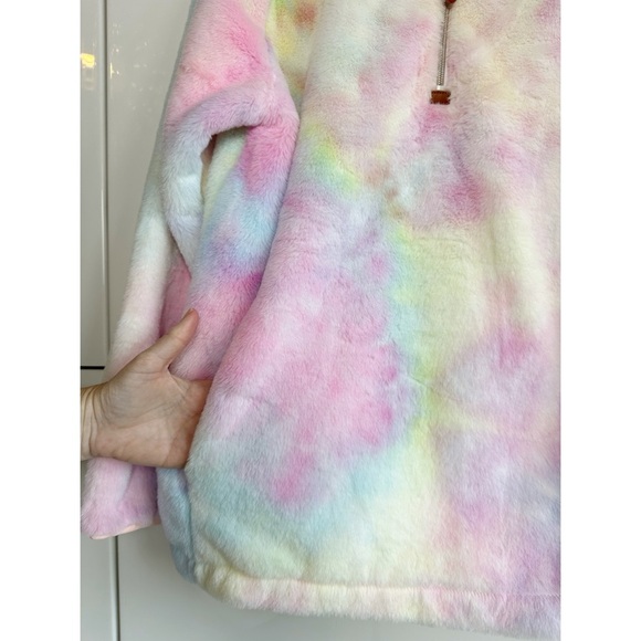 Jen & Co Pastel Tie Dye 1/4 Zip Fuzzy Fleece Size Small Pink Purple Yellow Blue - Picture 3 of 8